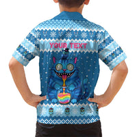 Personalized Trippy Catmas Kid Hawaiian Shirt Cute Blue Derpy Cat and Owl Companion - Wonder Print Shop