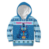 Personalized Trippy Catmas Kid Hoodie Cute Blue Derpy Cat and Owl Companion - Wonder Print Shop