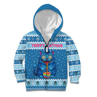 Personalized Trippy Catmas Kid Hoodie Cute Blue Derpy Cat and Owl Companion - Wonder Print Shop