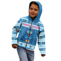 Personalized Trippy Catmas Kid Hoodie Cute Blue Derpy Cat and Owl Companion - Wonder Print Shop