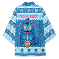 Personalized Trippy Catmas Kimono Cute Blue Derpy Cat and Owl Companion - Wonder Print Shop