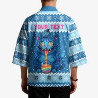 Personalized Trippy Catmas Kimono Cute Blue Derpy Cat and Owl Companion - Wonder Print Shop