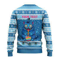 Personalized Trippy Catmas Ugly Christmas Sweater Cute Blue Derpy Cat and Owl Companion - Wonder Print Shop
