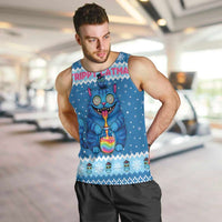 Personalized Trippy Catmas Men Tank Top Cute Blue Derpy Cat and Owl Companion - Wonder Print Shop
