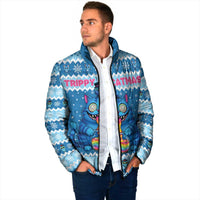 Personalized Trippy Catmas Padded Jacket Cute Blue Derpy Cat and Owl Companion - Wonder Print Shop