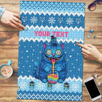 Personalized Trippy Catmas Puzzle Cute Blue Derpy Cat and Owl Companion - Wonder Print Shop