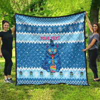 Personalized Trippy Catmas Quilt Cute Blue Derpy Cat and Owl Companion - Wonder Print Shop