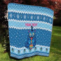 Personalized Trippy Catmas Quilt Cute Blue Derpy Cat and Owl Companion - Wonder Print Shop