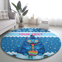 Personalized Trippy Catmas Round Carpet Cute Blue Derpy Cat and Owl Companion - Wonder Print Shop