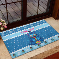 Personalized Trippy Catmas Rubber Doormat Cute Blue Derpy Cat and Owl Companion - Wonder Print Shop