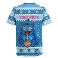 Personalized Trippy Catmas Rugby Jersey Cute Blue Derpy Cat and Owl Companion - Wonder Print Shop