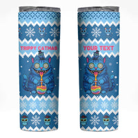 Personalized Trippy Catmas Skinny Tumbler Cute Blue Derpy Cat and Owl Companion - Wonder Print Shop