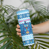 Personalized Trippy Catmas Skinny Tumbler Cute Blue Derpy Cat and Owl Companion - Wonder Print Shop