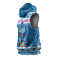 Personalized Trippy Catmas Sleeveless Hoodie Cute Blue Derpy Cat and Owl Companion - Wonder Print Shop