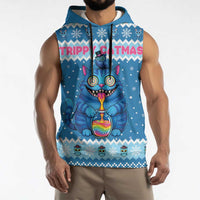 Personalized Trippy Catmas Sleeveless Hoodie Cute Blue Derpy Cat and Owl Companion - Wonder Print Shop