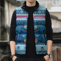 Personalized Trippy Catmas Sleeveless Puffer Jacket Cute Blue Derpy Cat and Owl Companion - Wonder Print Shop