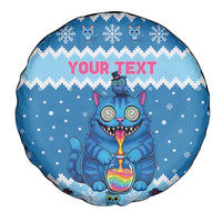 Personalized Trippy Catmas Spare Tire Cover Cute Blue Derpy Cat and Owl Companion - Wonder Print Shop
