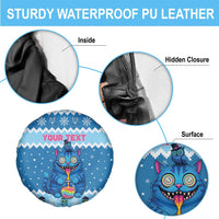 Personalized Trippy Catmas Spare Tire Cover Cute Blue Derpy Cat and Owl Companion - Wonder Print Shop