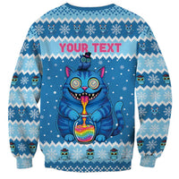 Personalized Trippy Catmas Sweatshirt Cute Blue Derpy Cat and Owl Companion - Wonder Print Shop