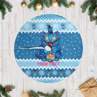 Personalized Trippy Catmas Tree Skirt Cute Blue Derpy Cat and Owl Companion - Wonder Print Shop