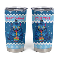 Personalized Trippy Catmas Tumbler Cup Cute Blue Derpy Cat and Owl Companion - Wonder Print Shop