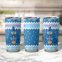 Personalized Trippy Catmas Tumbler Cup Cute Blue Derpy Cat and Owl Companion - Wonder Print Shop