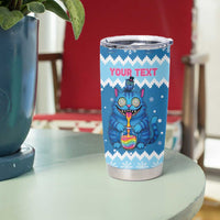 Personalized Trippy Catmas Tumbler Cup Cute Blue Derpy Cat and Owl Companion - Wonder Print Shop