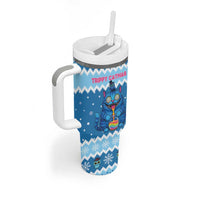 Personalized Trippy Catmas Tumbler With Handle Cute Blue Derpy Cat and Owl Companion - Wonder Print Shop