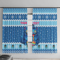 Personalized Trippy Catmas Window Curtain Cute Blue Derpy Cat and Owl Companion - Wonder Print Shop