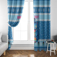 Personalized Trippy Catmas Window Curtain Cute Blue Derpy Cat and Owl Companion - Wonder Print Shop