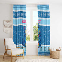 Personalized Trippy Catmas Window Curtain Cute Blue Derpy Cat and Owl Companion - Wonder Print Shop