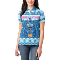 Personalized Trippy Catmas Women Polo Shirt Cute Blue Derpy Cat and Owl Companion - Wonder Print Shop