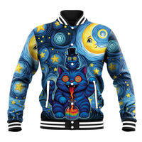 Trippy Cat and Owl Baseball Jacket Starry Psychedelic Vibes - Wonder Print Shop