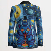 Trippy Cat and Owl Blazer Starry Psychedelic Vibes - Wonder Print Shop