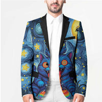 Trippy Cat and Owl Blazer Starry Psychedelic Vibes - Wonder Print Shop