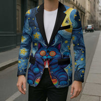 Trippy Cat and Owl Blazer Starry Psychedelic Vibes - Wonder Print Shop