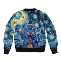 Trippy Cat and Owl Bomber Jacket Starry Psychedelic Vibes - Wonder Print Shop
