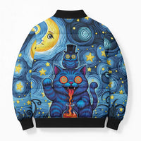 Trippy Cat and Owl Bomber Puffer Jacket Starry Psychedelic Vibes - Wonder Print Shop