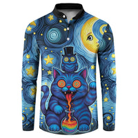 Trippy Cat and Owl Button Sweatshirt Starry Psychedelic Vibes - Wonder Print Shop