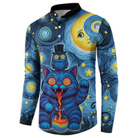 Trippy Cat and Owl Button Sweatshirt Starry Psychedelic Vibes - Wonder Print Shop