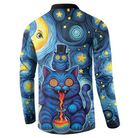 Trippy Cat and Owl Button Sweatshirt Starry Psychedelic Vibes - Wonder Print Shop