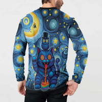 Trippy Cat and Owl Button Sweatshirt Starry Psychedelic Vibes - Wonder Print Shop