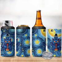 Trippy Cat and Owl 4 in 1 Can Cooler Tumbler Starry Psychedelic Vibes - Wonder Print Shop