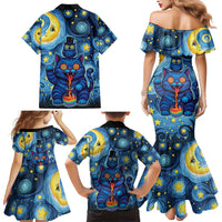 Trippy Cat and Owl Family Matching Mermaid Dress and Hawaiian Shirt Starry Psychedelic Vibes - Wonder Print Shop