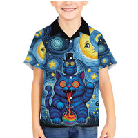 Trippy Cat and Owl Family Matching Mermaid Dress and Hawaiian Shirt Starry Psychedelic Vibes - Wonder Print Shop
