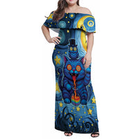 Trippy Cat and Owl Family Matching Off Shoulder Maxi Dress and Hawaiian Shirt Starry Psychedelic Vibes - Wonder Print Shop