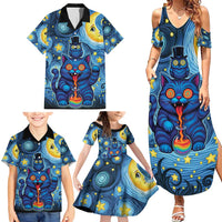 Trippy Cat and Owl Family Matching Summer Maxi Dress and Hawaiian Shirt Starry Psychedelic Vibes - Wonder Print Shop