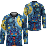 Trippy Cat and Owl Hockey Jersey Starry Psychedelic Vibes - Wonder Print Shop