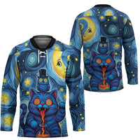 Trippy Cat and Owl Hockey Jersey Starry Psychedelic Vibes - Wonder Print Shop