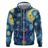 Trippy Cat and Owl Hoodie Starry Psychedelic Vibes - Wonder Print Shop